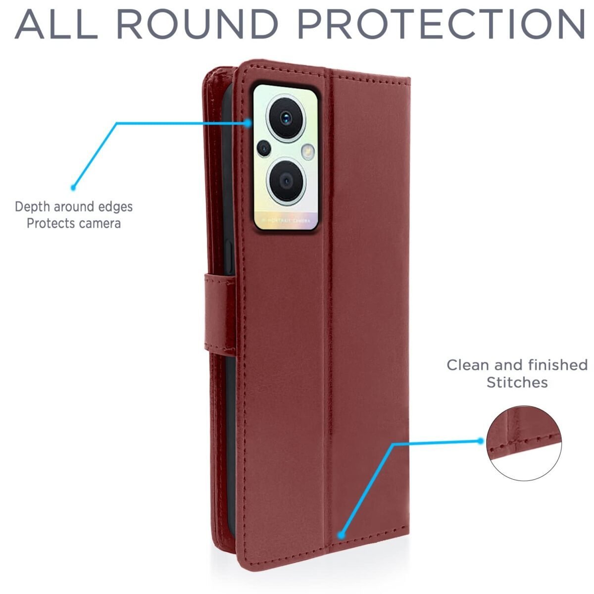 Oppo F21 Pro 5G / F21s Pro 5G Flip Case Leather Finish | Inside TPU with Card Pockets | Wallet Stand and Shock Proof | Magnetic Closing | Complete Protection Flip Cover (Brown)