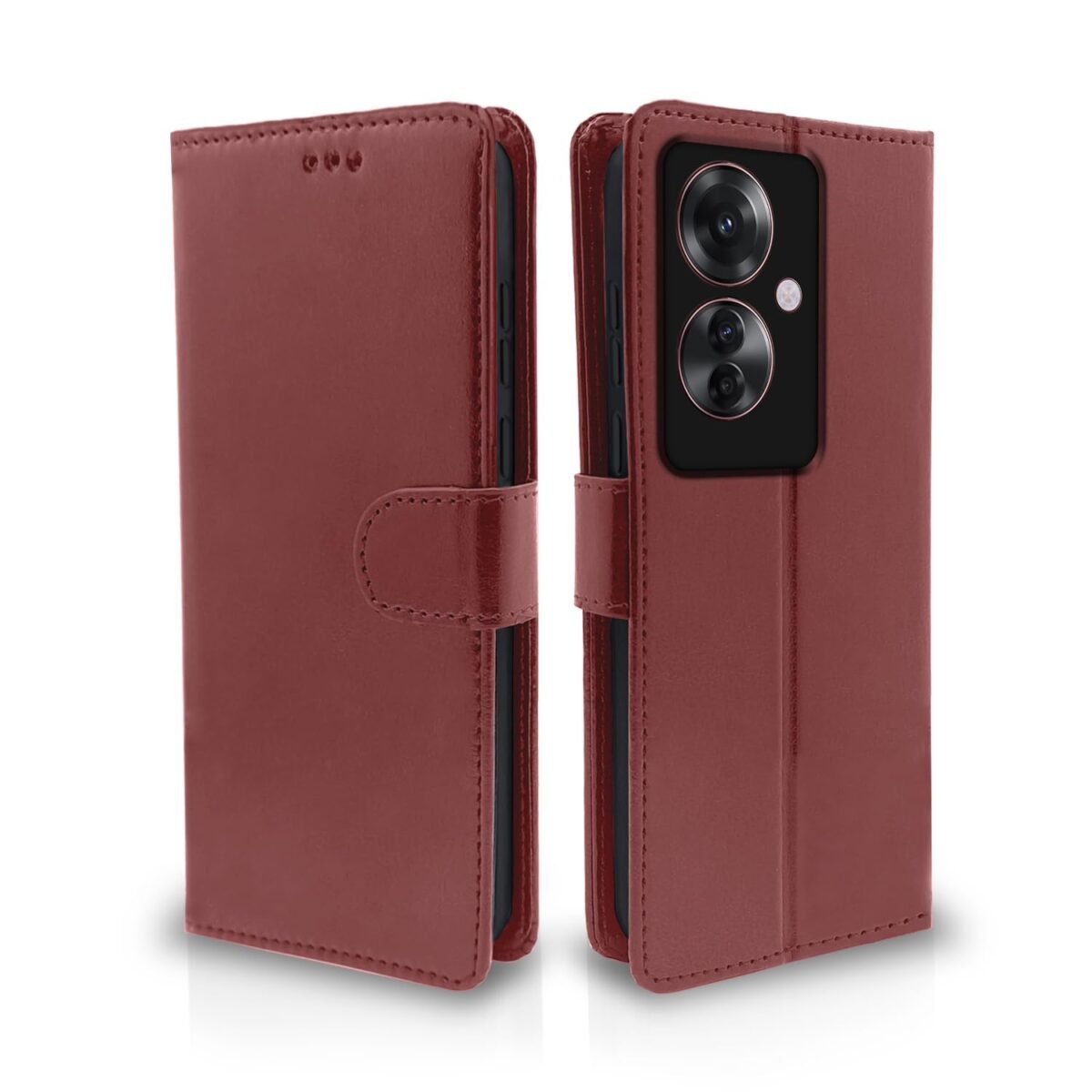 Oppo F25 Pro 5G Flip Cover Leather Finish | Inside TPU with Card Pockets | Wallet Stand and Shock Proof | Complete Protection Flip Case (Brown)