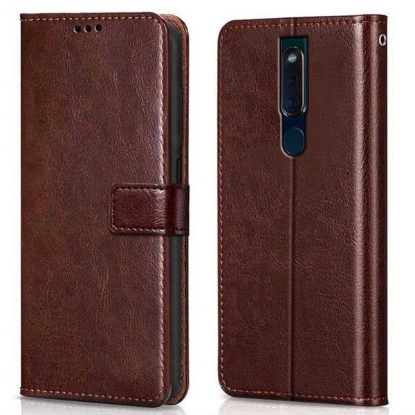 Shock Proof Flip Cover Back Case Cover for Oppo F11 Pro (Flexible | Leather Finish | Card Pockets Wallet & Stand | Chestnut Brown)