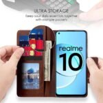 Shock Proof Flip Cover Back Case Cover for Realme 10 4G (Flexible | Leather Finish | Card Pockets Wallet & Stand | Chestnut Brown)