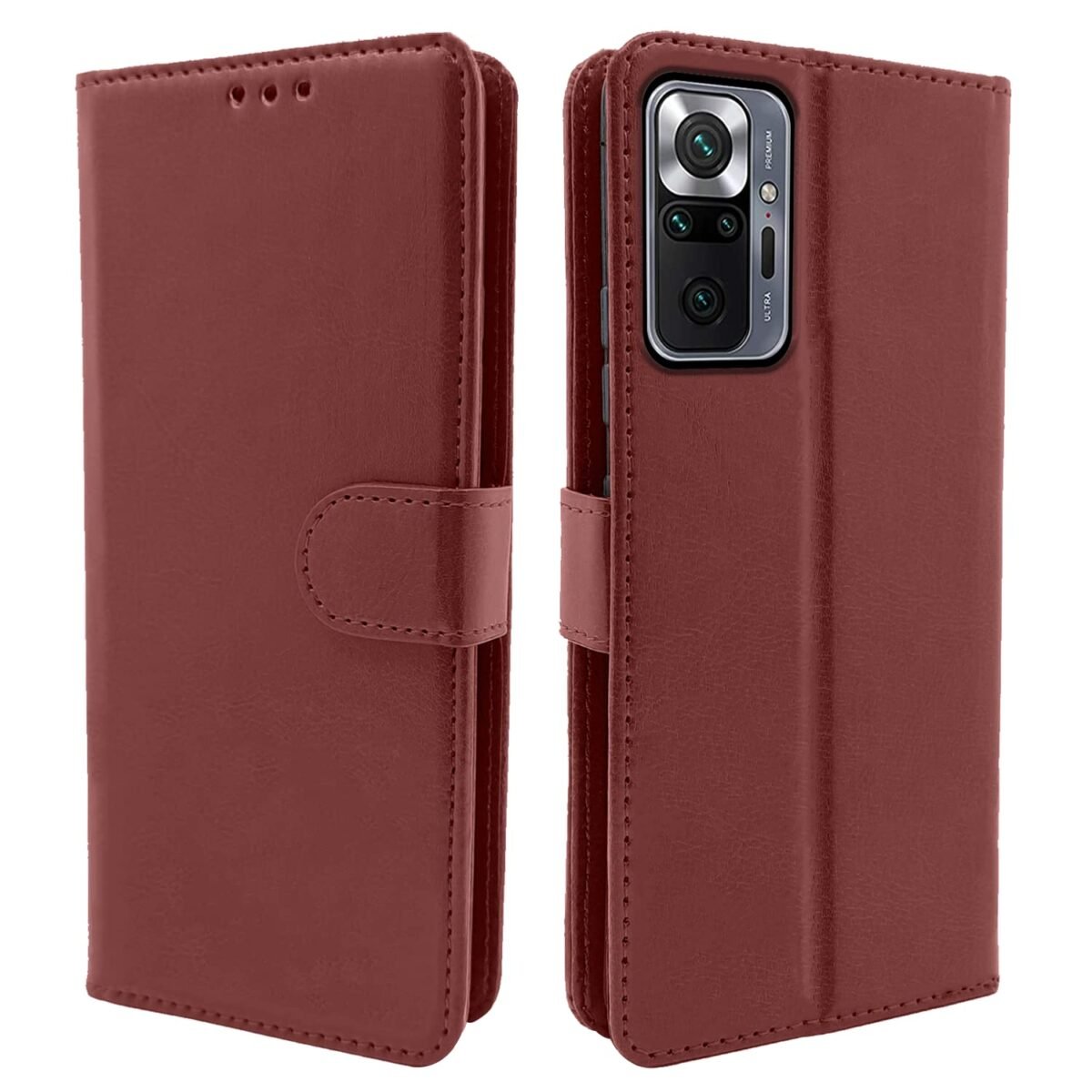 Mi Redmi Note 10 Pro/Note 10 Pro Max Flip Case | Vintage Leather Finish | Inside TPU | Wallet Stand | Magnetic Closing | Flip Cover for Mi Redmi Note 10 Pro/Note 10 Pro Max (Brown)