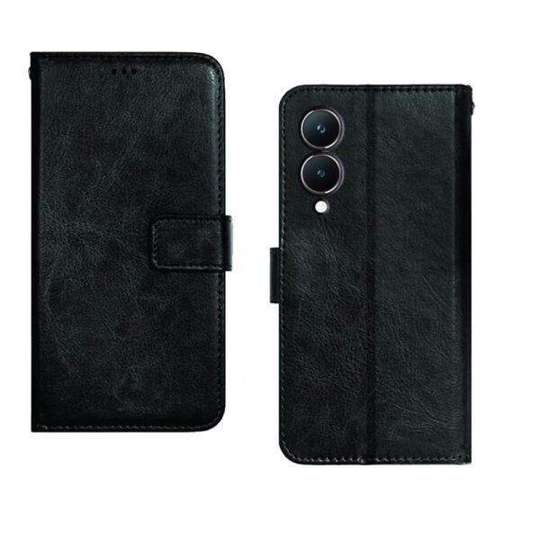 Vivo Y28 5G Flip Cover | Premium Leather Finish Flip Cover | with Card Pockets | Wallet Stand |Complete Protection Flip Cover for Vivo Y28 5G - Black