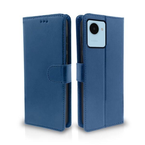 Realme C30 / Narzo 50i Prime Flip Case Leather Finish | Inside TPU with Card Pockets | Wallet Stand and Shock Proof | Magnetic Closing | Complete Protection Flip Cover (Blue)