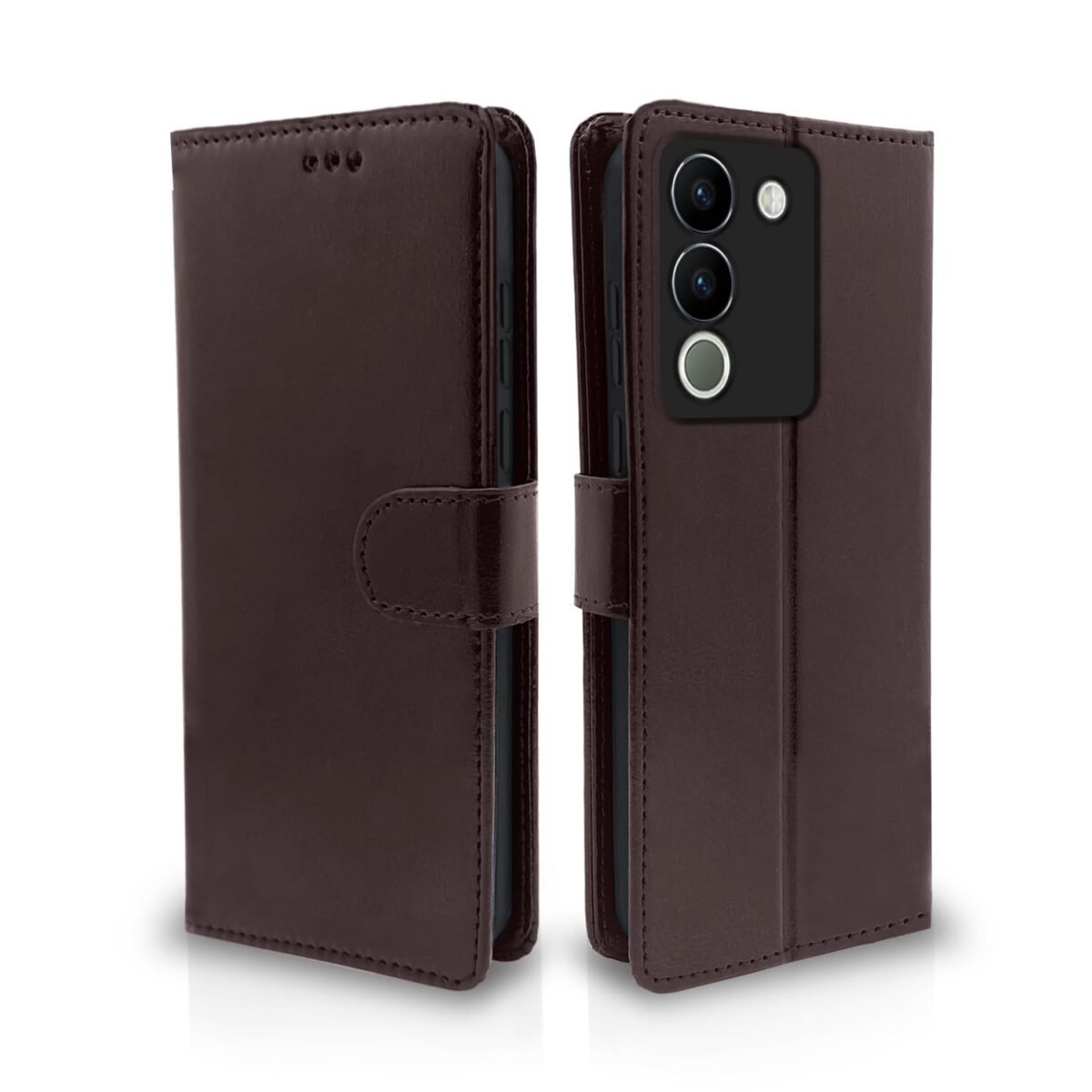 Vivo Y200 5G Flip Cover Leather Finish | Inside TPU with Card Pockets | Wallet Stand and Shock Proof | Complete Protection Flip Case (Coffee)