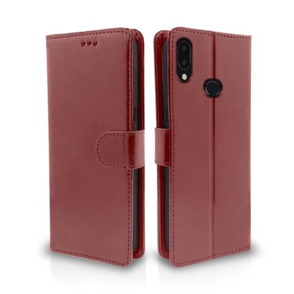 Samsung Galaxy A10s Flip Case Leather Finish | Inside TPU with Card Pockets | Wallet Stand and Shock Proof | Magnetic Closing | Complete Protection Flip Cover for Samsung Galaxy A10s (Brown)