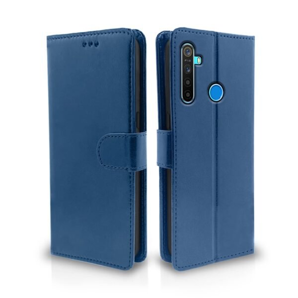 RealMe 5 / 5s / 5i Flip Cover Leather Finish | Inside TPU with Card Pockets | Wallet Stand and Shock Proof | Magnetic Closing | Complete Protection Flip Case (Blue)