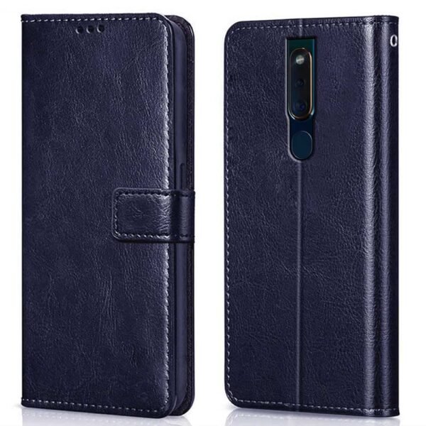 Shock Proof Flip Cover Back Case Cover for Oppo F11 Pro (Flexible | Leather Finish | Card Pockets Wallet & Stand | Blue)