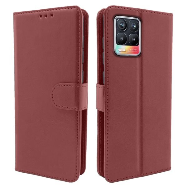 Realme 8 4G / 8 Pro Flip Case Leather Finish | Inside TPU with Card Pockets | Wallet Stand and Shock Proof | Magnetic Closing | Complete Protection Flip Cover for Realme 8 4G / 8 Pro (Brown)