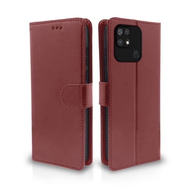 Mi Redmi 10/10 Power Flip Cover | PU Leather Finish | 360 Protection | Wallet & Stand | Strong Magnetic Flip Case for Mi Redmi 10/10 Power (Brown)