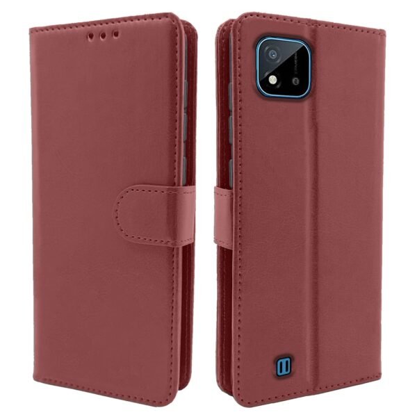 Realme C20 Flip Case Leather Finish | Inside TPU with Card Pockets | Wallet Stand and Shock Proof | Magnetic Closing | Complete Protection Flip Cover for Realme C20 (Brown)