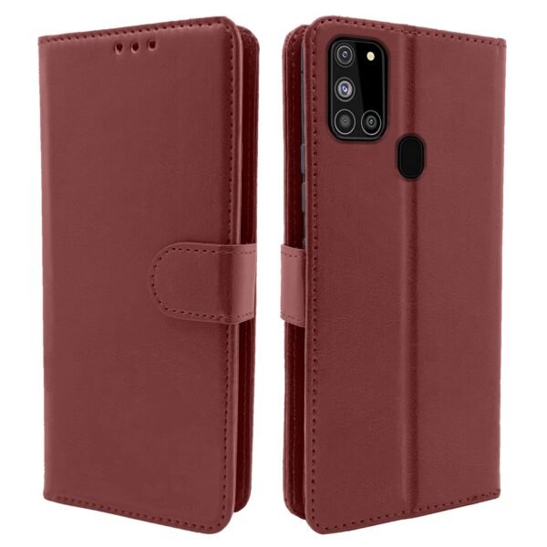 Samsung Galaxy A21s Flip Cover Magnetic Leather Wallet Case Shockproof TPU for Samsung Galaxy A21s (Brown)