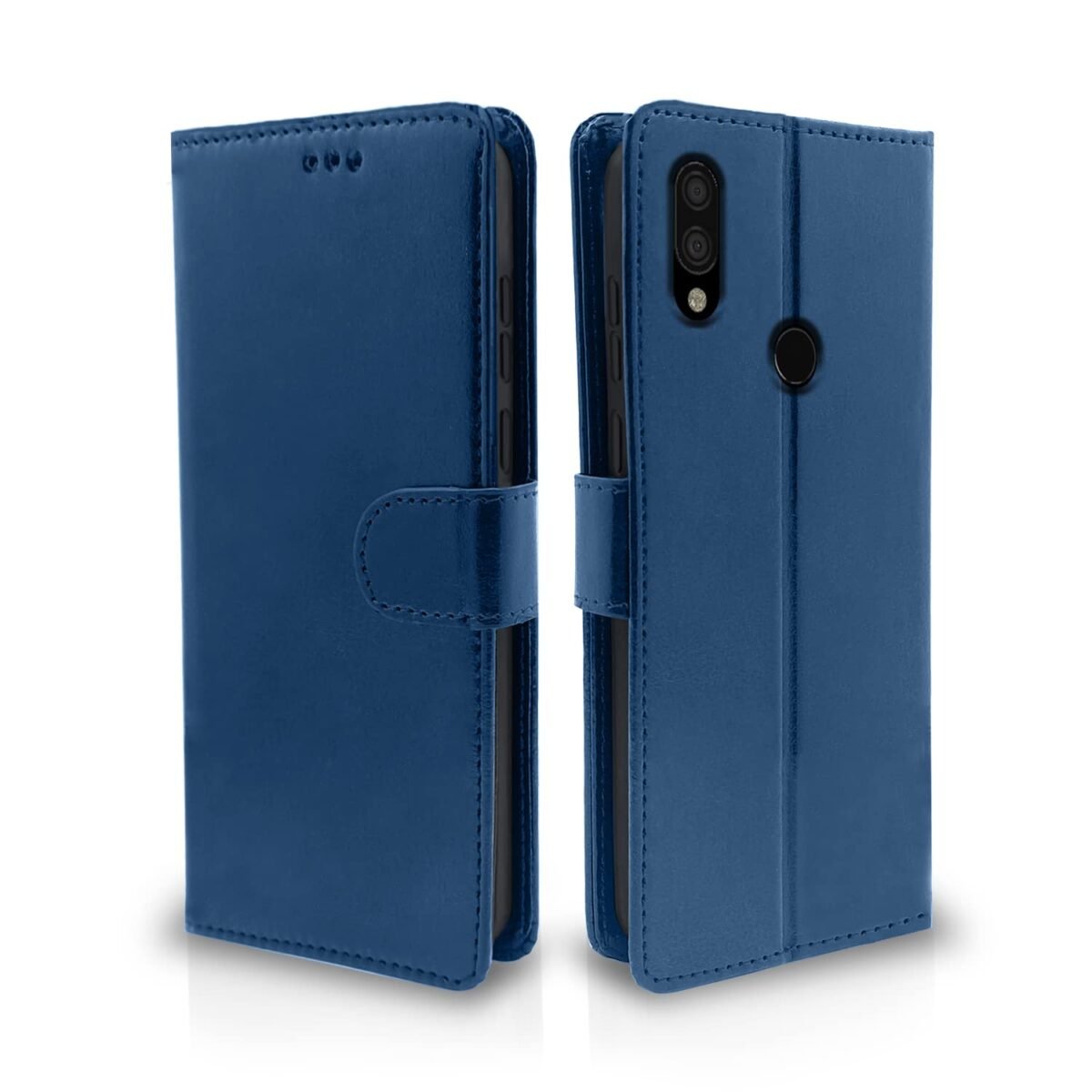 Redmi 7 / Y3 Flip Cover Leather Finish | Inside TPU with Card Pockets | Wallet Stand and Shock Proof | Complete Protection Flip Case (Blue)