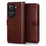 Shock Proof Flip Cover Back Case Cover for Oppo Reno 11 5G (Flexible | Leather Finish | Card Pockets Wallet & Stand | Brown)