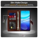 Shock Proof Flip Cover Back Case Cover for Vivo Y200e 5G | Vivo T3 5G (Flexible | Leather Finish | Card Pockets Wallet & Stand | Brown)