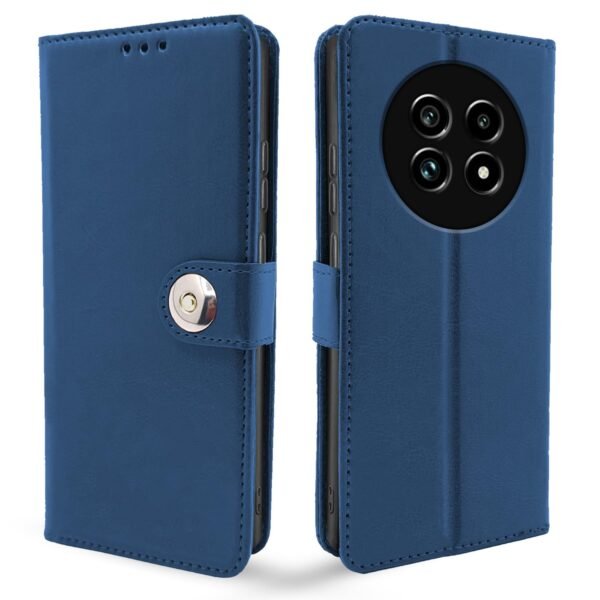 Flip Cover Leather Finish | Inside TPU with Card Pockets | Wallet Stand and Shock Proof | Complete Protection Button Flip Case for Realme 13 Pro 5G / Realme 13 Pro Plus 5G (Blue)