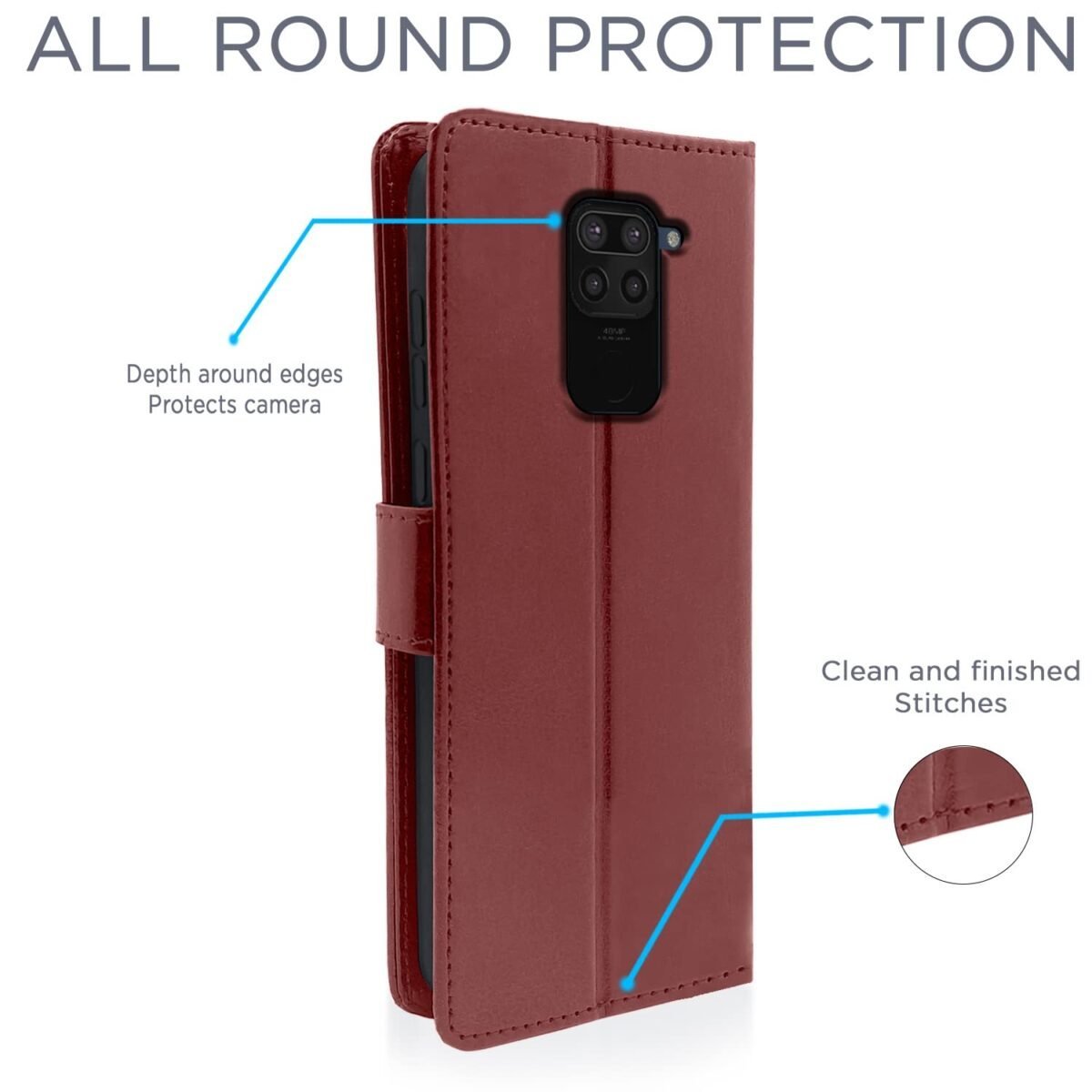 Redmi Note 9 Flip Cover Magnetic Leather Wallet Case Shockproof TPU for Redmi Note 9 (Brown)