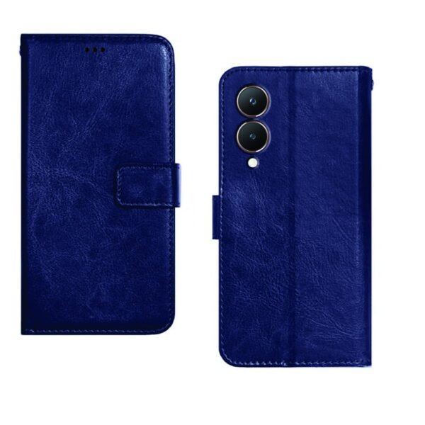 Vivo Y28 5G Flip Cover | Premium Leather Finish Flip Cover | with Card Pockets | Wallet Stand |Complete Protection Flip Cover for Vivo Y28 5G - Blue