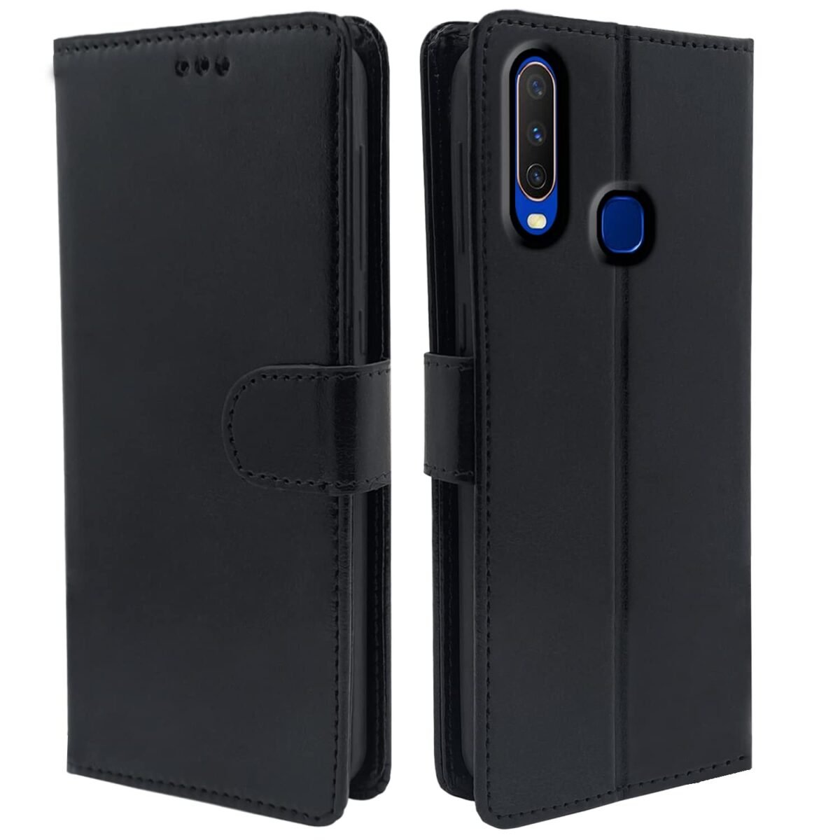 Vivo Y12 / Y15 / Y17 / U10 Flip Case | Vintage Leather Finish | Inside TPU with Card Pockets | Wallet Stand | Magnetic Closing | Flip Cover for Vivo Y12 / Y15 / Y17 / U10 (Black)