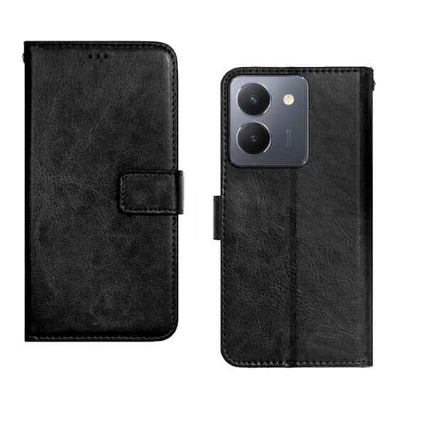 Vivo Y36 Flip Case | Premium Leather Finish Flip Cover | with Card Pockets | Wallet Stand |Complete Protection Flip Cover for Vivo Y36 - Black