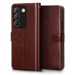 Shock Proof Flip Cover Back Case Cover for Vivo Y200e 5G | Vivo T3 5G (Flexible | Leather Finish | Card Pockets Wallet & Stand | Brown)