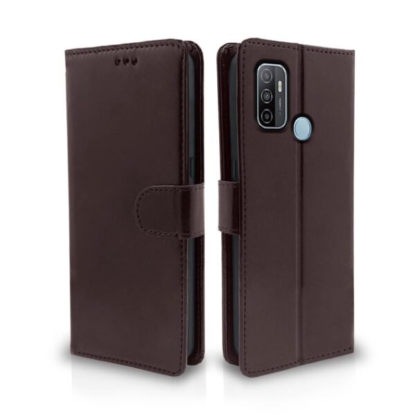 Oppo A53 Flip Case Leather Finish | Inside TPU with Card Pockets | Wallet Stand and Shock Proof | Magnetic Closing | Complete Protection Flip Cover for Oppo A53 (Coffee)