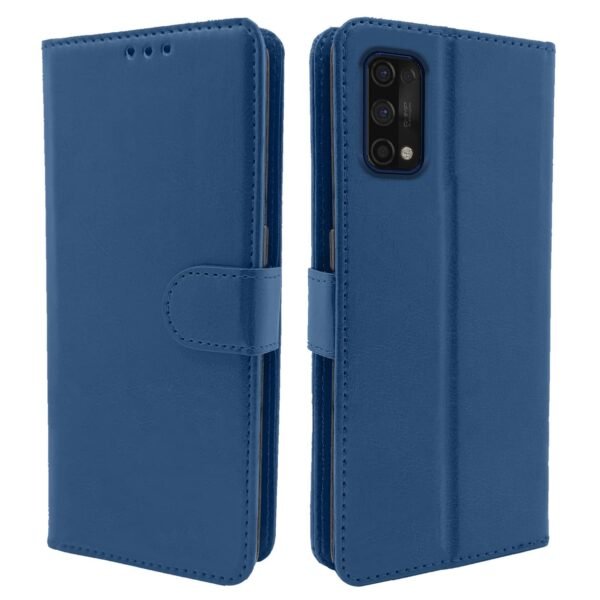 Realme 7 Pro Flip Case Leather Finish | Inside TPU with Card Pockets | Wallet Stand and Shock Proof | Magnetic Closing | Complete Protection Flip Cover for Realme 7 Pro (Blue)