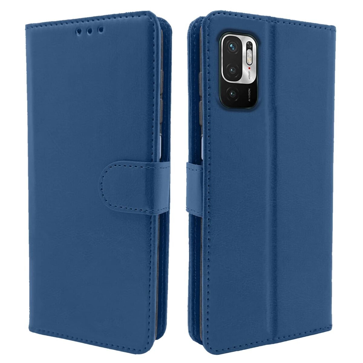 Mi Redmi Note 10T 5G / Poco M3 Pro 5G Flip Case Leather Finish | Inside TPU with Card Pockets | Wallet Stand and Shock Proof | Magnetic Closing | Complete Protection Flip Cover (Blue)