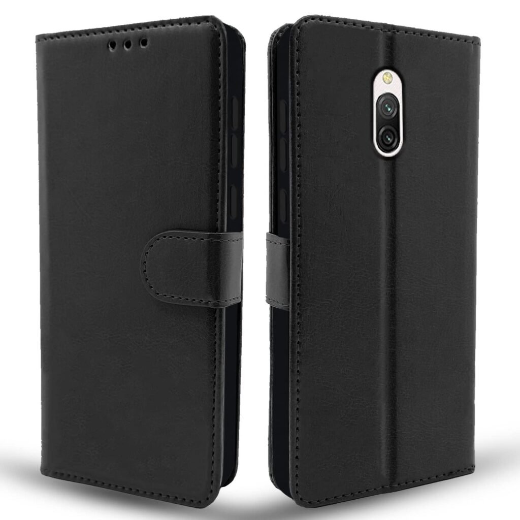 Mi Redmi 8A Dual Flip Case Leather Finish | Inside TPU with Card Pockets | Wallet Stand and Shock Proof | Magnetic Closing | Complete Protection Flip Cover for Mi Redmi 8A Dual (Black)