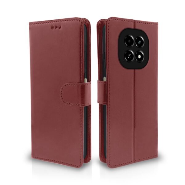 Flip Cover Leather Finish | Inside TPU with Card Pockets | Wallet Stand and Shock Proof | Complete Protection Flip Case for Realme C63 5G (Brown)