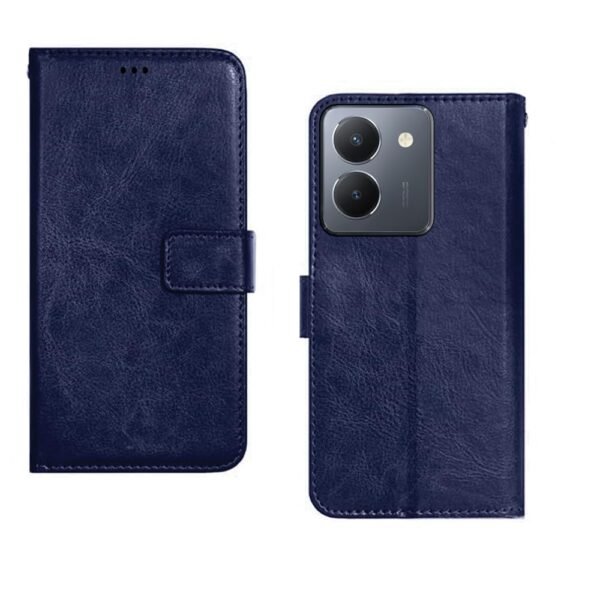 Vivo Y36 Flip Case | Premium Leather Finish Flip Cover | with Card Pockets | Wallet Stand |Complete Protection Flip Cover for Vivo Y36 - Blue