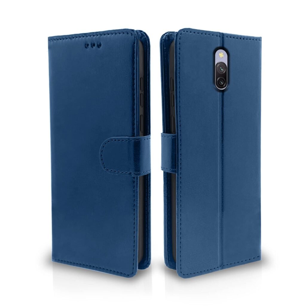 Mi Redmi 8A Dual Flip Case Leather Finish | Inside TPU with Card Pockets | Wallet Stand and Shock Proof | Magnetic Closing | Complete Protection Flip Cover for Mi Redmi 8A Dual (Blue)