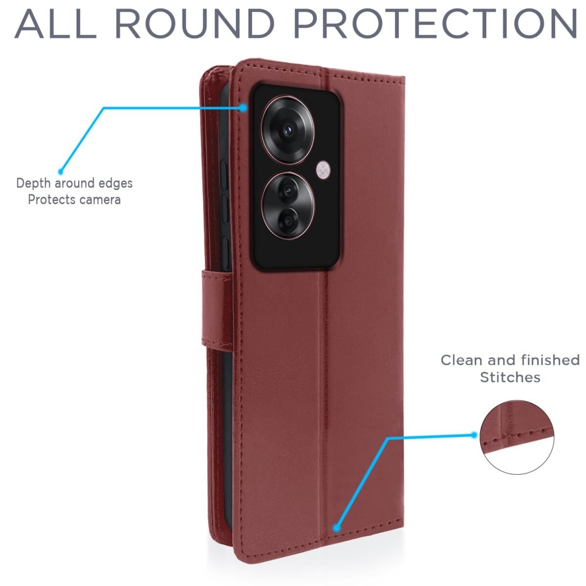 Oppo F25 Pro 5G Flip Cover Leather Finish | Inside TPU with Card Pockets | Wallet Stand and Shock Proof | Complete Protection Flip Case (Brown)