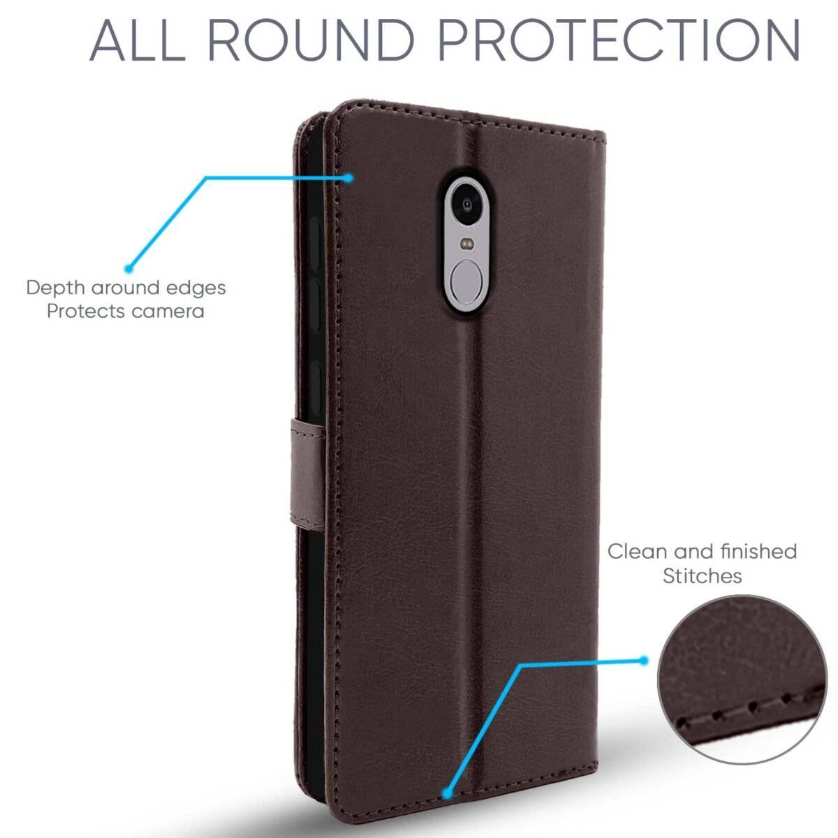 Mi Redmi Note 4 Flip Case Leather Finish | Inside TPU with Card Pockets | Wallet Stand and Shock Proof | Magnetic Closing | Complete Protection Flip Cover for Mi Redmi Note 4 (Coffee)