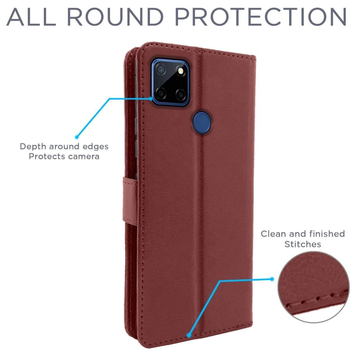 Realme C12 / Realme Narzo 20 / Narzo 30A / Realme C25 Flip Cover Magnetic Leather Wallet Case Shockproof TPU for Realme C12 / Realme Narzo 20 / Narzo 30A / Realme C25 (Brown)