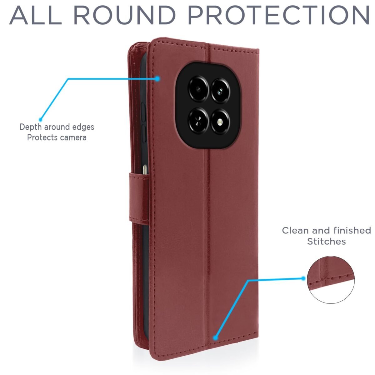 Flip Cover Leather Finish | Inside TPU with Card Pockets | Wallet Stand and Shock Proof | Complete Protection Flip Case for Realme C63 5G (Brown)