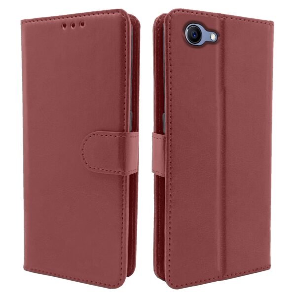 Realme 1 Flip Case Leather Finish | Inside TPU with Card Pockets | Wallet Stand and Shock Proof | Magnetic Closing | Complete Protection Flip Cover for Realme 1 (Brown)