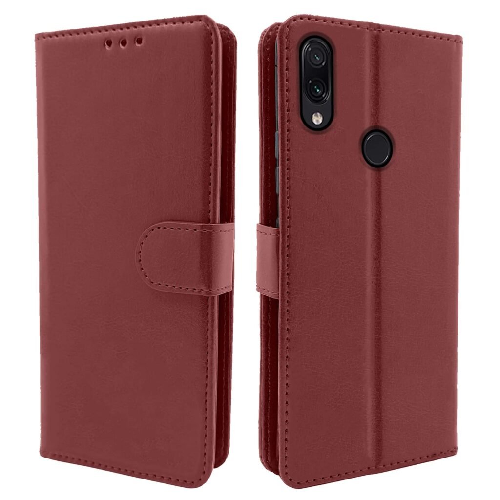 Flip Cover Leather Finish | Inside TPU with Card Pockets | Wallet Stand and Shock Proof | Complete Protection Flip Case for Redmi Note 7 Pro/Note 7 / Note 7s (Brown)