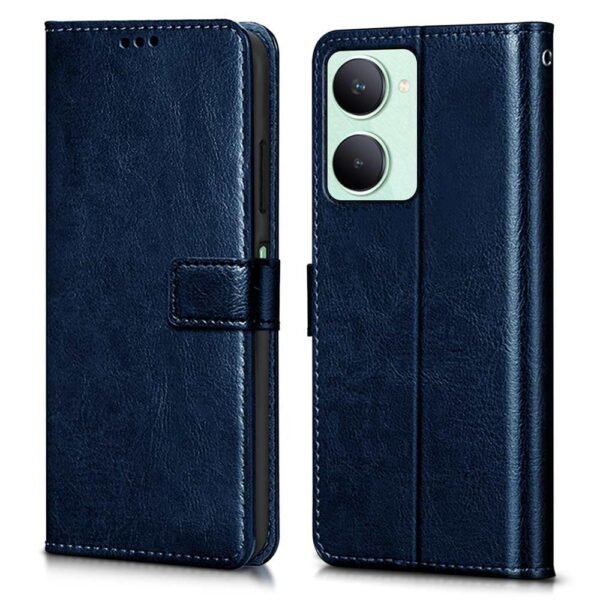 Shock Proof Flip Cover Back Case Cover for iQOO Z9 Lite 5G | Vivo T3 Lite 5G | Vivo Y18 | Y18e | Y03 (Flexible | Leather Finish | Card Pockets Wallet & Stand | Blue)