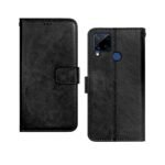 Realme C15 Flip Case | Premium Leather Finish | with Card Pockets | Wallet Stand |Complete Protection Flip Cover for Realme C15 - Black