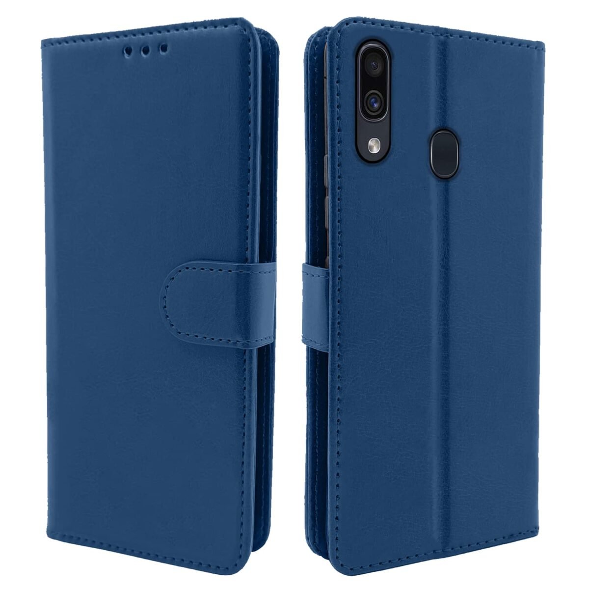 Samsung Galaxy A30 / A20 / M10s Flip Case Leather Finish | Inside TPU with Card Pockets | Wallet Stand and Shock Proof | Magnetic Closing | Complete Protection Flip Cover (Blue)