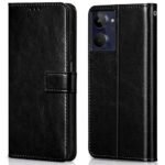 Shock Proof Flip Cover Back Case Cover for Realme 10 4G (Flexible | Leather Finish | Card Pockets Wallet & Stand | Black)