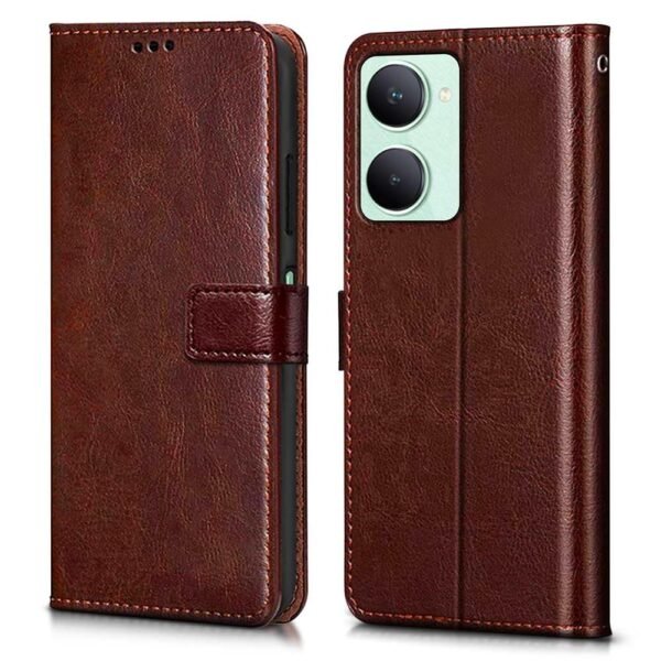 Shock Proof Flip Cover Back Case Cover for iQOO Z9 Lite 5G | Vivo T3 Lite 5G | Vivo Y18 | Y18e | Y03 (Flexible | Leather Finish | Card Pockets Wallet & Stand | Brown)