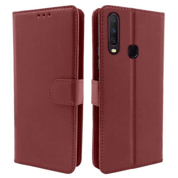 Brown Leather Magnetic Vintage Flip Wallet Case Cover for Vivo Y12 / Y15 / Y17 / U10 (Brown)