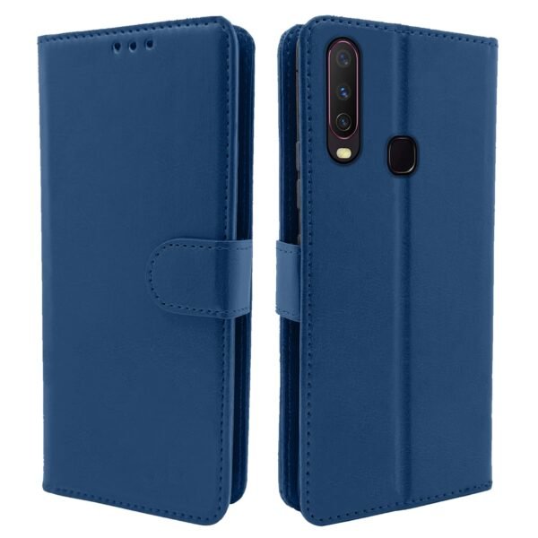 Leather Magnetic Vintage Flip Wallet Case Cover for Vivo Y12 / Y15 / Y17 / U10 (Blue)