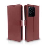 Vivo Y22 Flip Case Leather Finish | Inside TPU with Card Pockets | Wallet Stand and Shock Proof | Magnetic Closing | Complete Protection Flip Cover for Vivo Y22 (Brown)