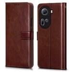 Shock Proof Flip Cover Back Case Cover for Oppo Reno 11 5G (Flexible | Leather Finish | Card Pockets Wallet & Stand | Brown)