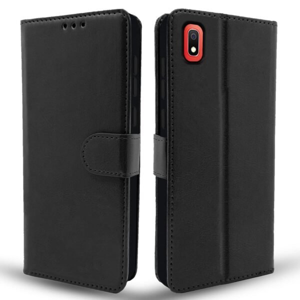 Samsung Galaxy A10 Flip Case Leather Finish | Inside TPU with Card Pockets | Wallet Stand and Shock Proof | Magnetic Closing | Complete Protection Flip Cover for Samsung Galaxy A10 (Black)