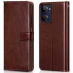 Shock Proof Flip Cover Back Case Cover for Realme 10 4G (Flexible | Leather Finish | Card Pockets Wallet & Stand | Chestnut Brown)