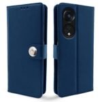 Oppo Reno 8T 5G Flip Cover Leather Finish | Inside TPU with Card Pockets | Wallet Stand and Shock Proof | Complete Protection Button Flip Case (Blue)