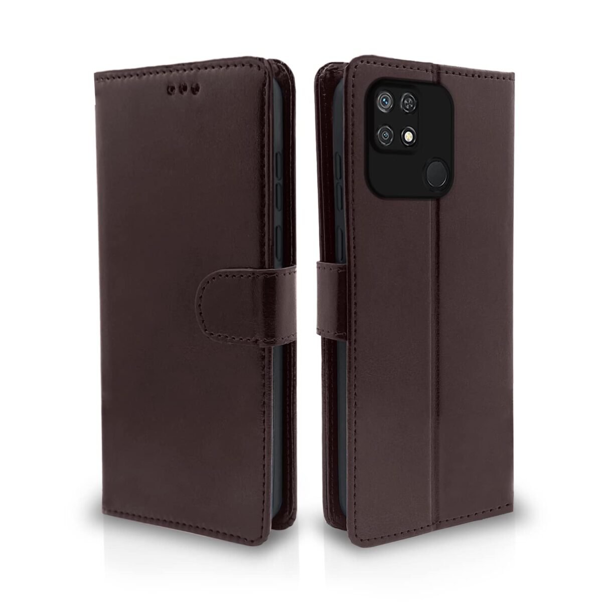 Mi Redmi 10 / Redmi 10 Power Flip Case Leather Finish | Inside TPU with Card Pockets | Wallet Stand and Shock Proof | Magnetic Closing | Complete Protection Flip Cover (Coffee)